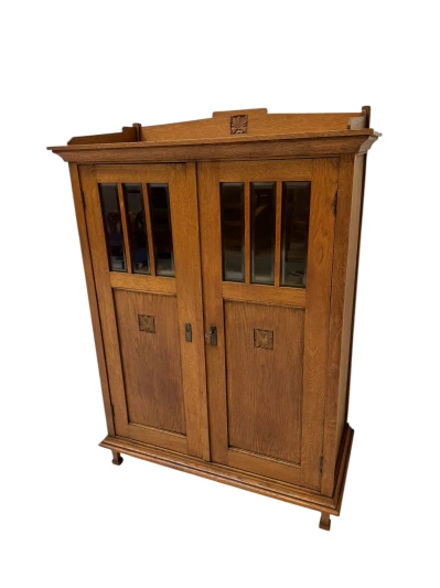 Arts & Crafts Art Nouveau Bookcase with Beveled Glass, 1900s